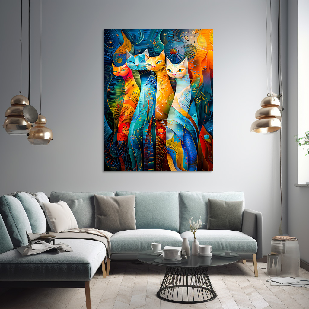 Poster: Cosmic Cat Art with Stellar Background