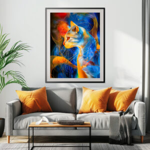 Poster: Abstract Cat Portrait Amidst Galactic Wonders