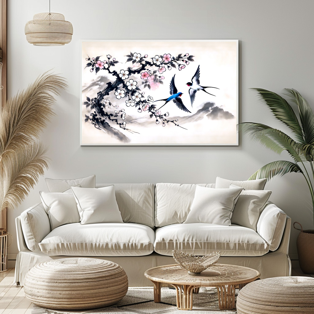 Poster: Swallows Soaring Through the Sky in Chinese Ink Painting – Bild 3