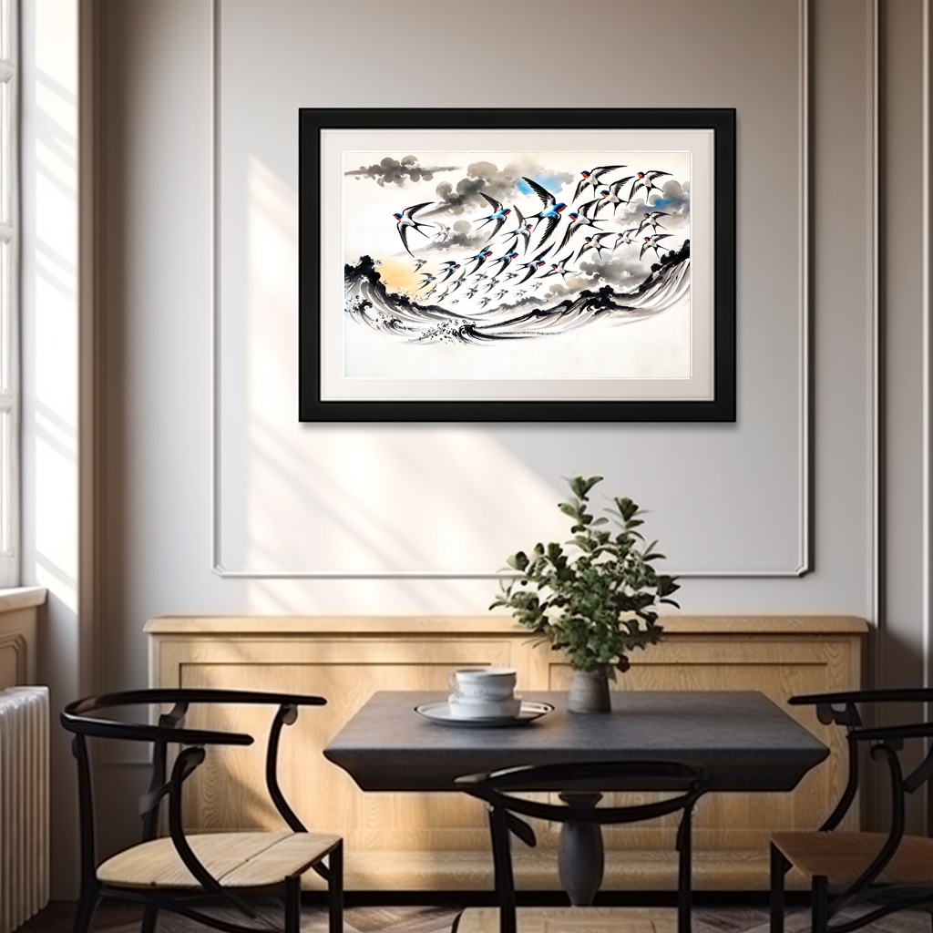 Poster: Swallows Soaring Through the Sky in Chinese Ink Painting – Bild 2