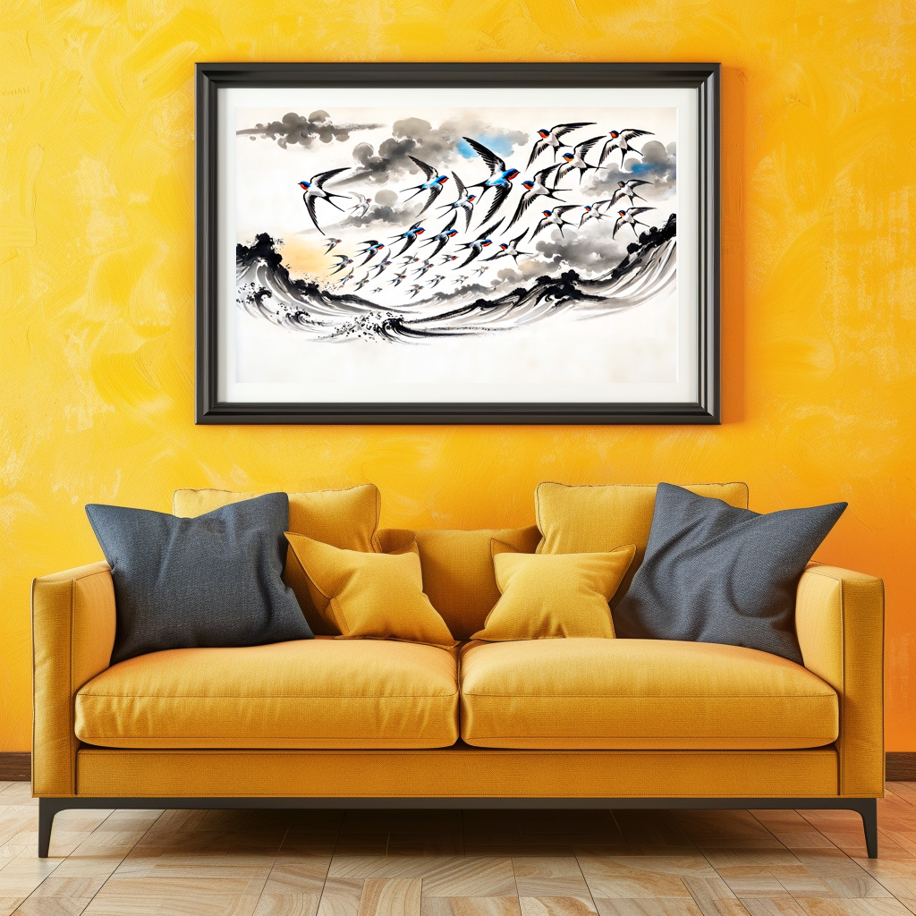 Poster: Swallows Soaring Through the Sky in Chinese Ink Painting – Bild 3
