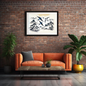 Poster: Swallows Soaring Through the Sky in Chinese Ink Painting