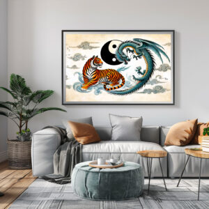 Poster: Yin and Yang Tiger and Dragon in Asian Art Style