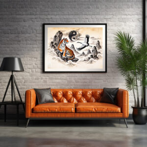 Poster: Yin and Yang Tiger and Crane in Asian Art Style