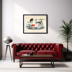 Poster: Yin and Yang Koi and Crane in Asian Art Style