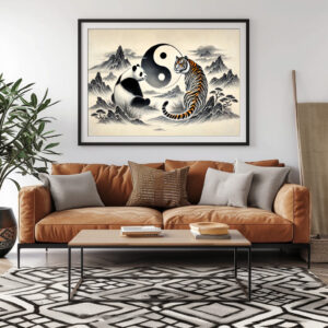 Poster: Yin and Yang Panda and Tiger in Asian Art Style