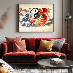 Poster: Yin and Yang Koi and Phoenix in Asian Art Style