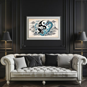 Poster: Yin and Yang Panda and Dragon in Asian Art Style