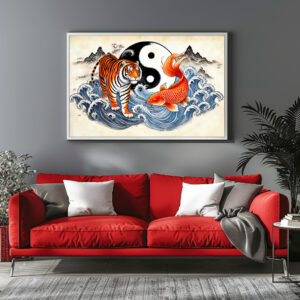 Poster: Yin and Yang Tiger and Koi in Asian Art Style