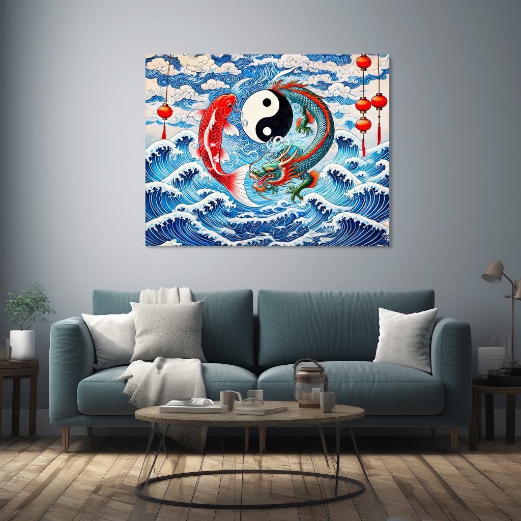 Poster: Yin and Yang Koi and Dragon in Asian Art Style – Bild 2
