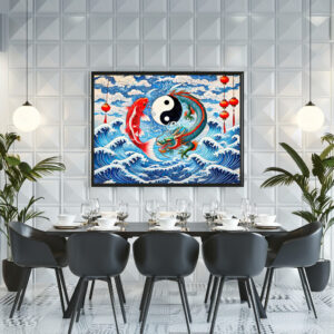 Poster: Yin and Yang Koi and Dragon in Asian Art Style