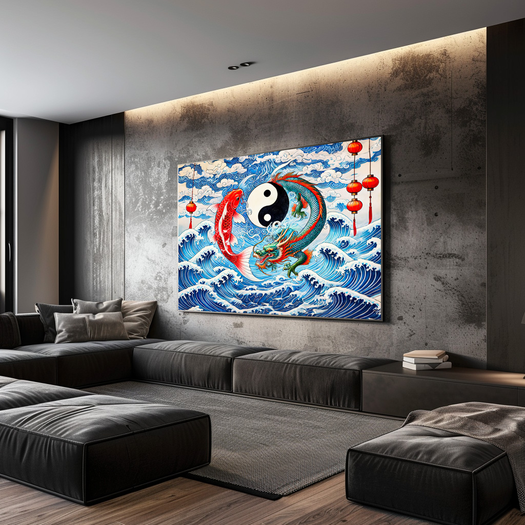 Poster: Yin and Yang Koi and Dragon in Asian Art Style – Bild 3