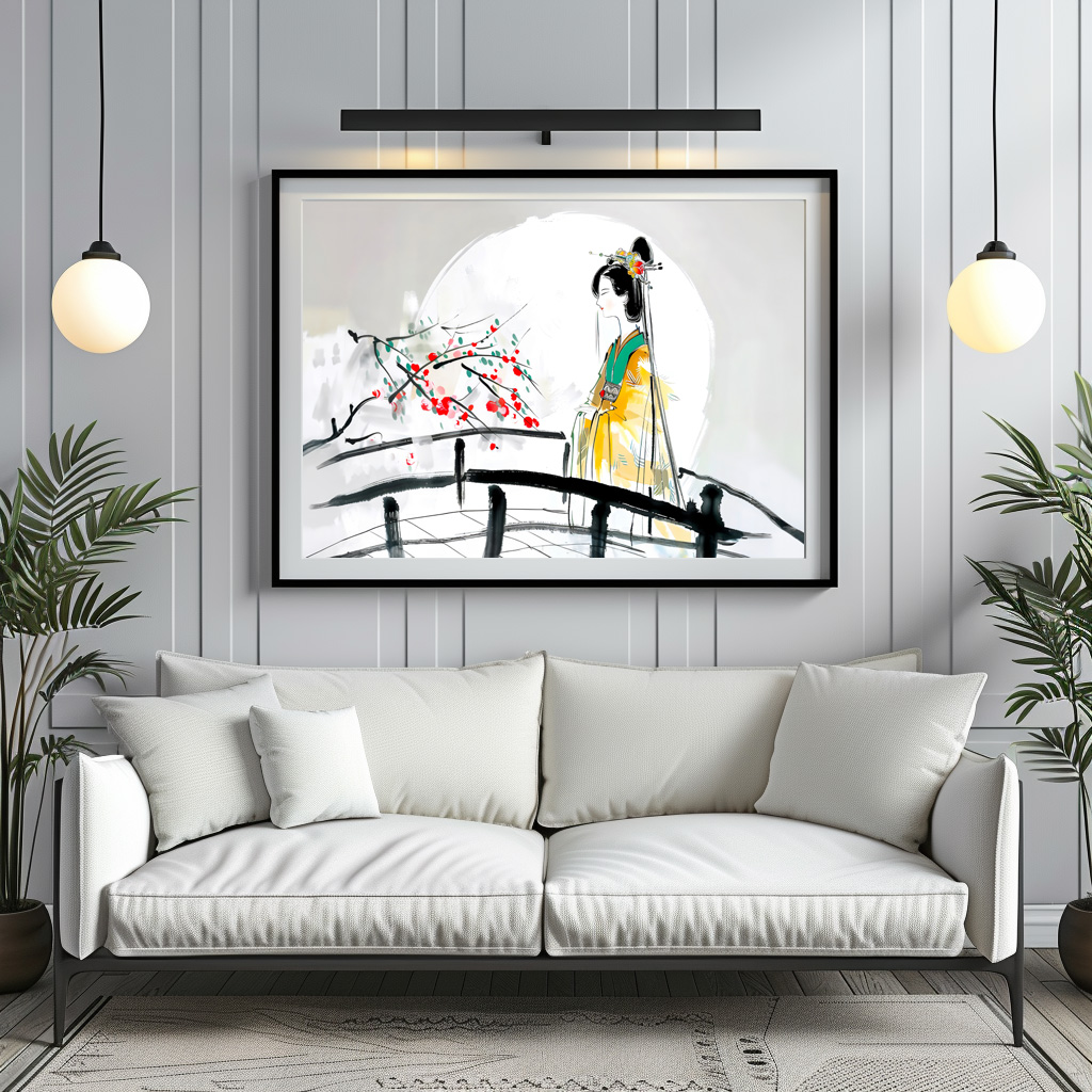 Poster: Geisha Standing on a Bridge