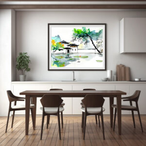 Poster: Chinese Temple by a Lotus Pond