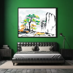 Poster: Tree and Landscape with Mountain Village