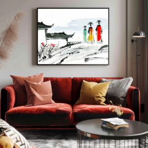 Poster: Visitors at a Temple Courtyard