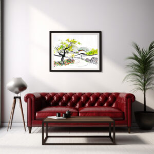 Poster: Chinese Village View with Traditional Temple