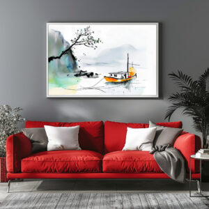 Poster: Chinese Junk Sailing on Tranquil Waters