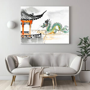 Poster: Green Chinese Dragon at Temple