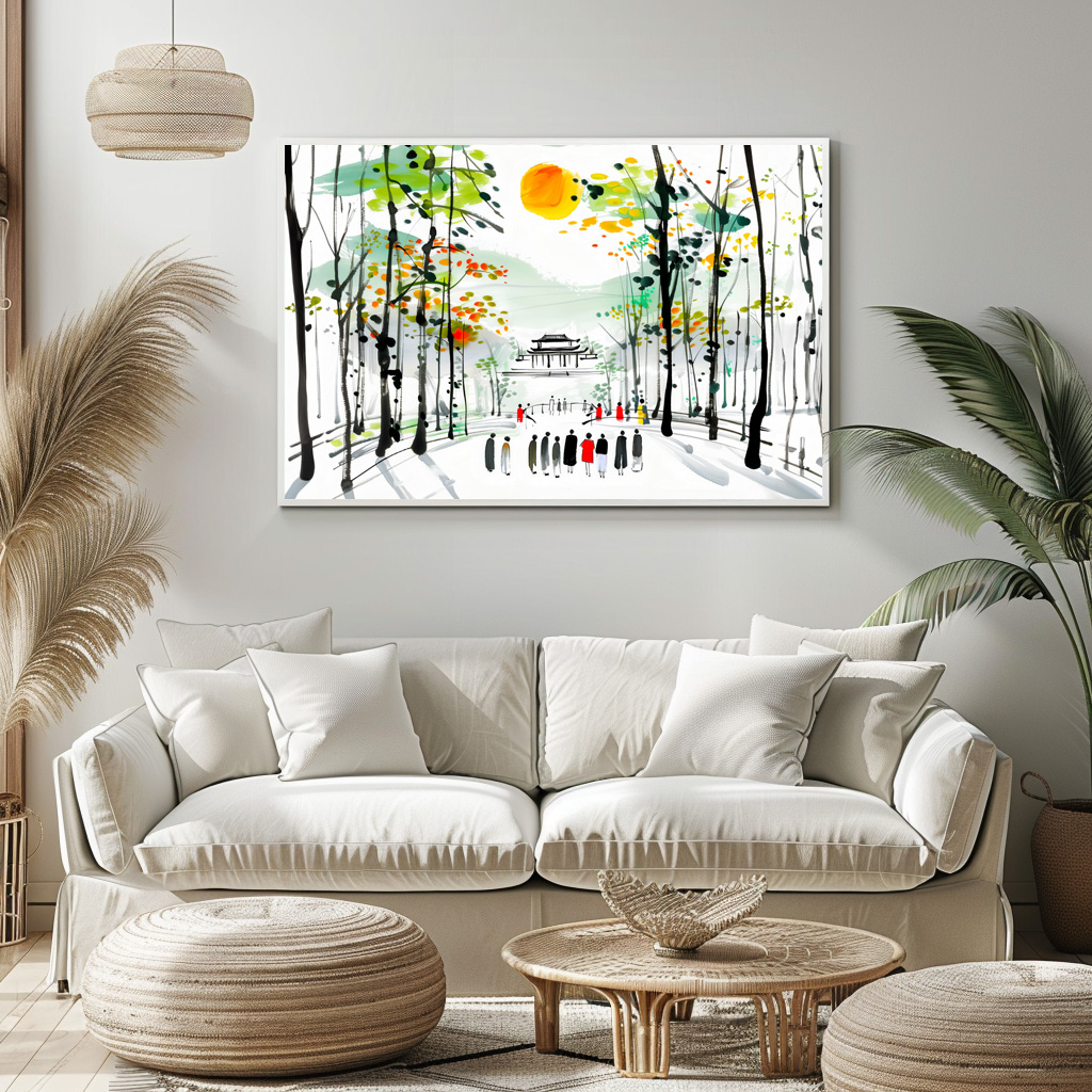 Poster: Chinese Temple Between Trees at Sunset