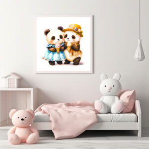 Poster: Watercolor Illustration of Two Pandas Eating Ice Cream