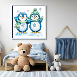 Poster: Watercolor Illustration of Two Penguins