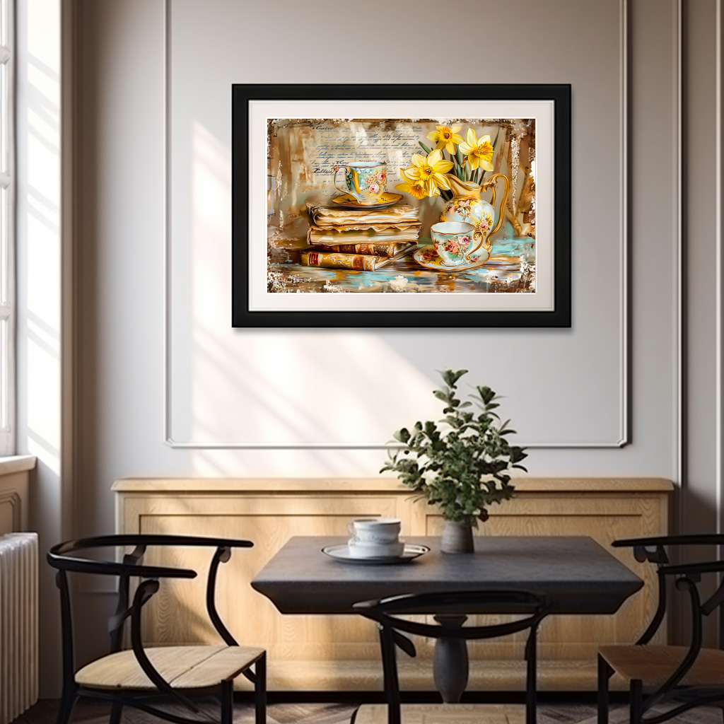Poster: Daffodils on a Stacked antique Book Collection - immagine 3