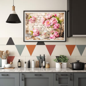 Poster: Peonies with Tea Cup and Vintage Touch