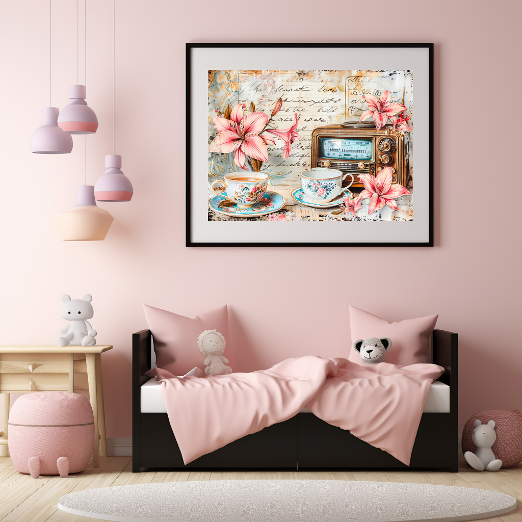 Poster: Pink Lily with Antique Radio Receiver - immagine 2