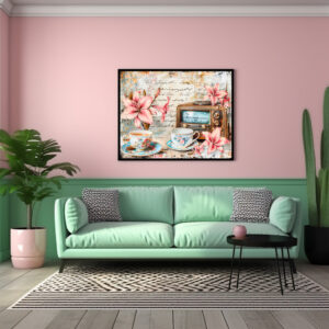 Poster: Pink Lily with Antique Radio Receiver
