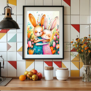 Poster: Two Easter Bunnies in Tulip Field