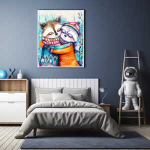 Poster: Two Raccoons Hugging in Winter