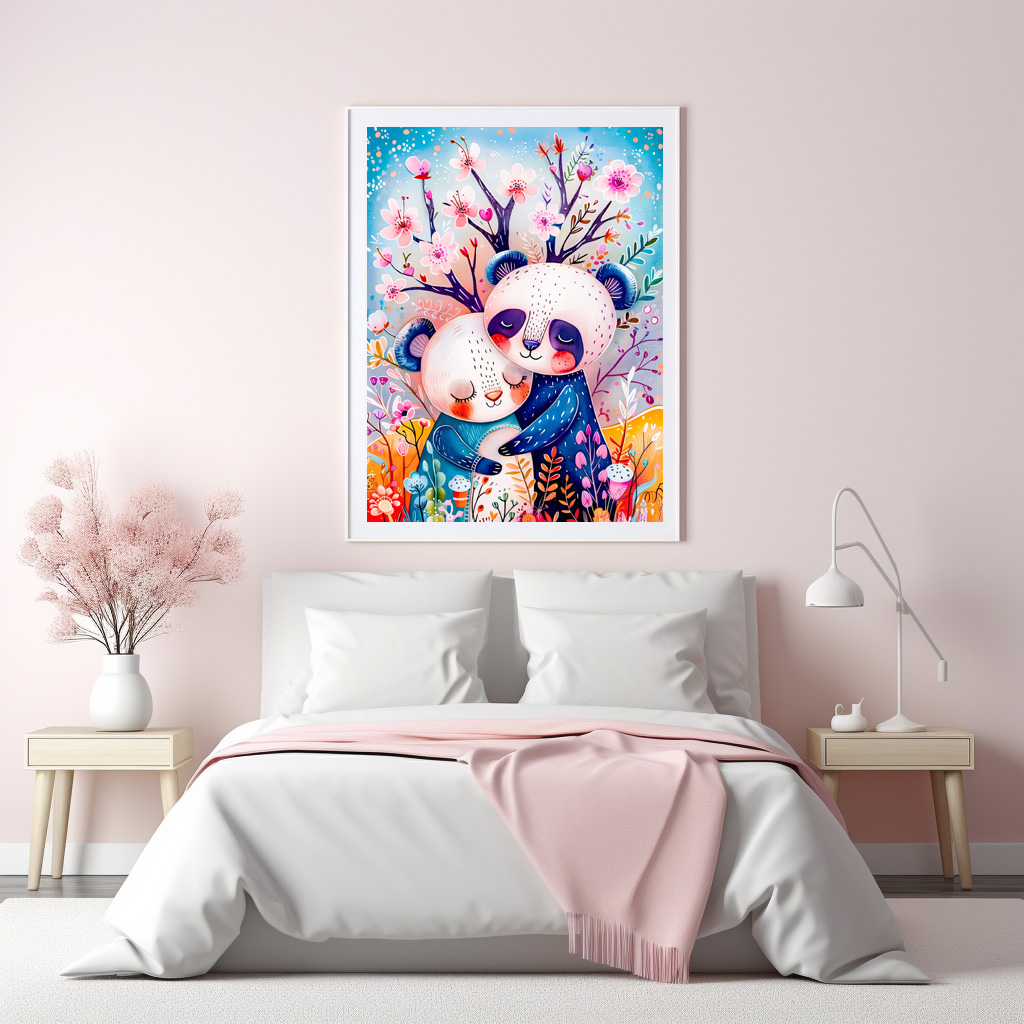 Poster: Two Pandas Hugging in Bamboo Forest