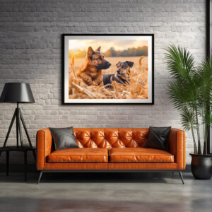 Poster: German Shepherd and Canine Pal Sit in Wheat Field