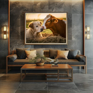 Poster: Farm Friends Labrador and Cow Enjoying Summer Days