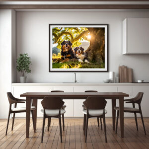 Poster: Two Bernese Mountain Dogs Resting Together