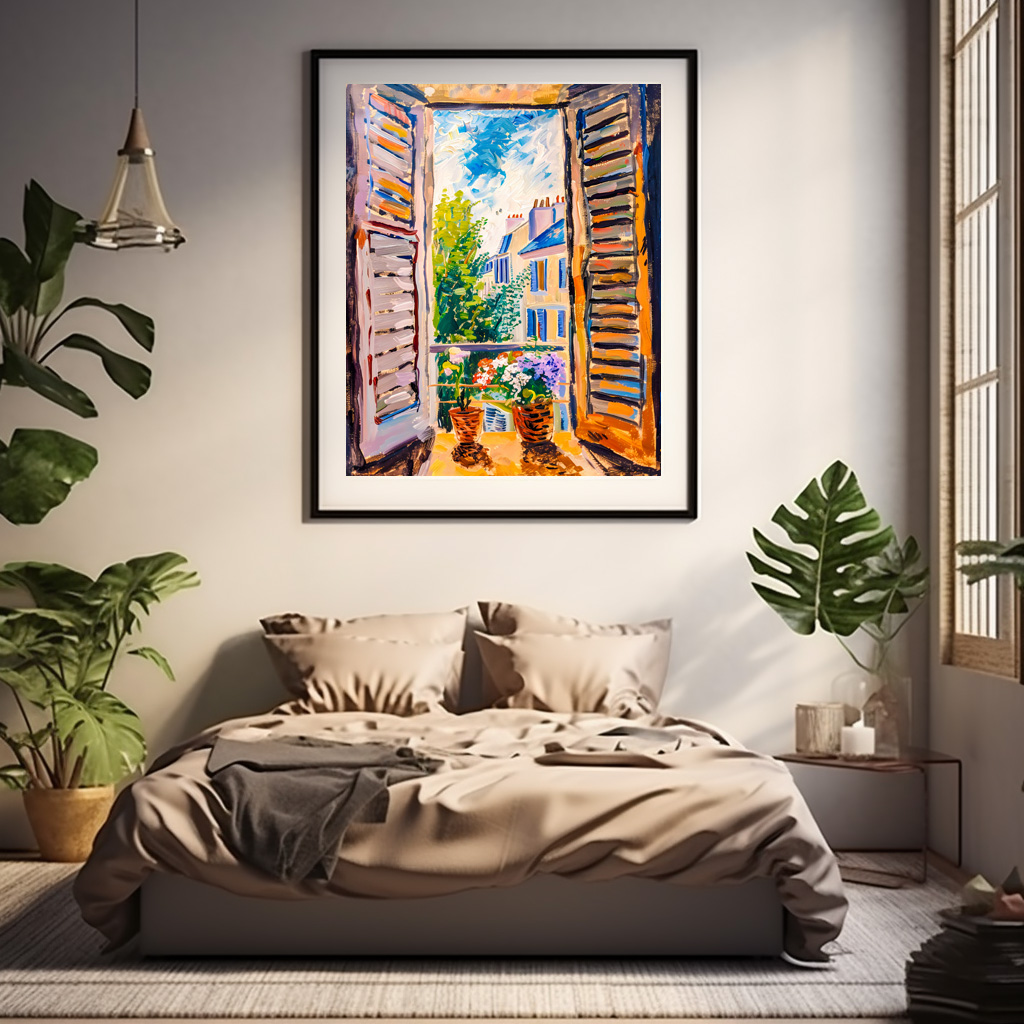 Poster: Terrace Door View Toward Mediterranean Cityscape With Two Flower Pots Outside - Image 2