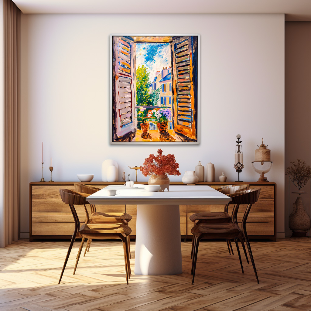 Poster: Terrace Door View Toward Mediterranean Cityscape With Two Flower Pots Outside - Image 3