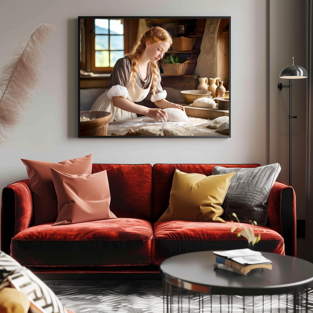 Poster: Woman Kneading Dough in Rustic Kitchen – Bild 2
