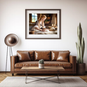 Poster: Woman Kneading Dough in Rustic Kitchen