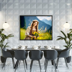 Poster: Woman in Traditional Dress with Wildflowers