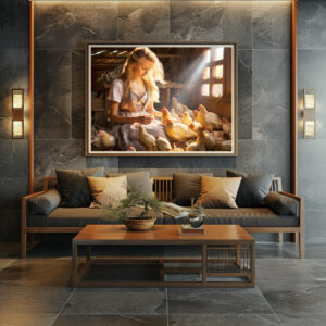 Poster: Rustic Barn Scene with Chickens