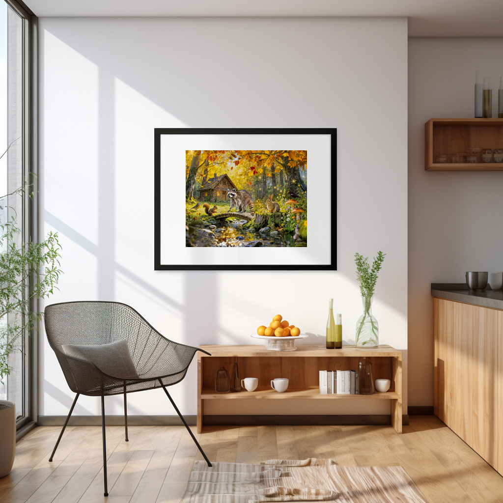 Poster: Autumn Forest Cottage with forest animals and Mushrooms Artwork - immagine 2