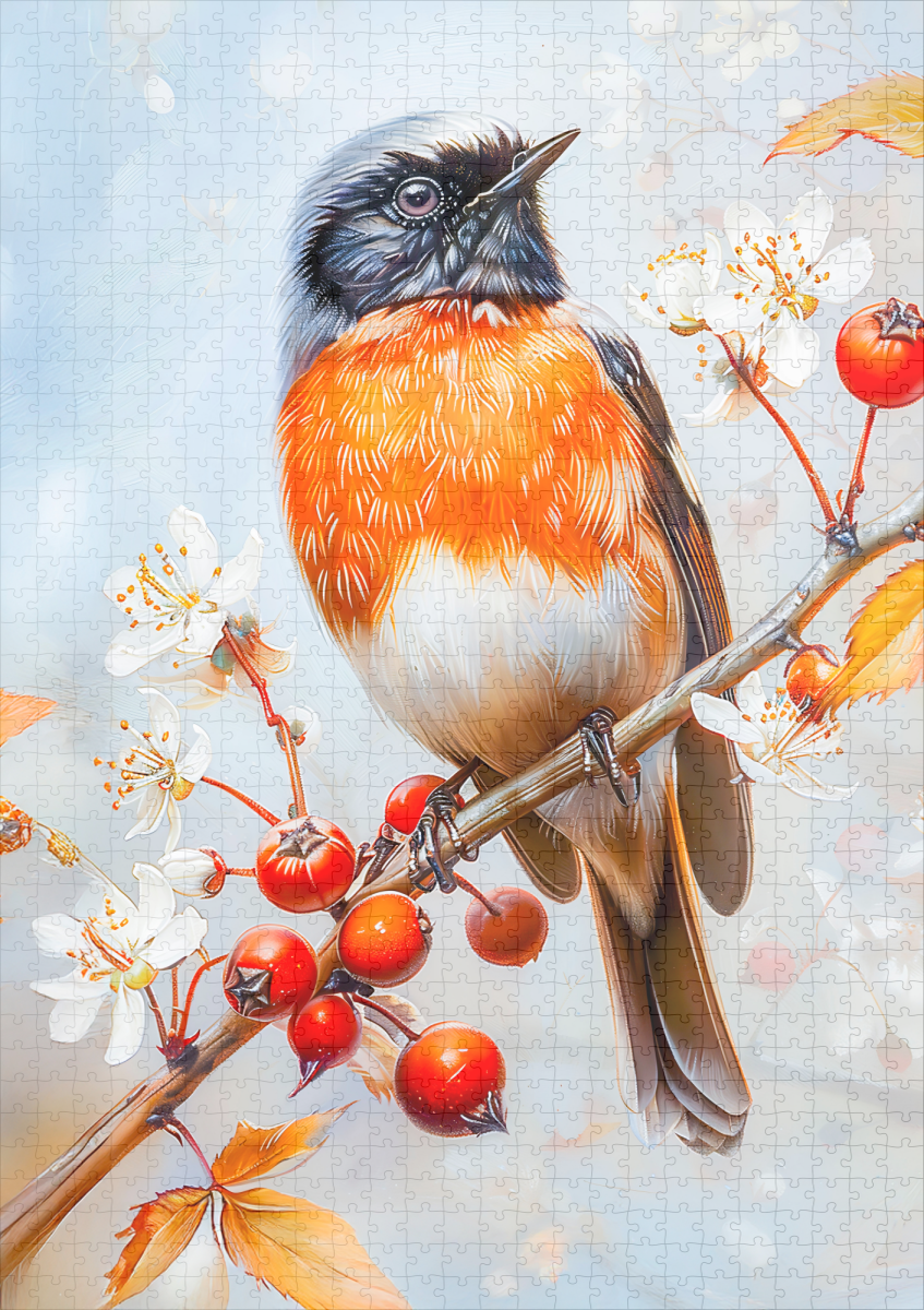raxxa Premium-Puzzle: Garden Redstart in Soft Impressionist Brushstrokes – Image 2
