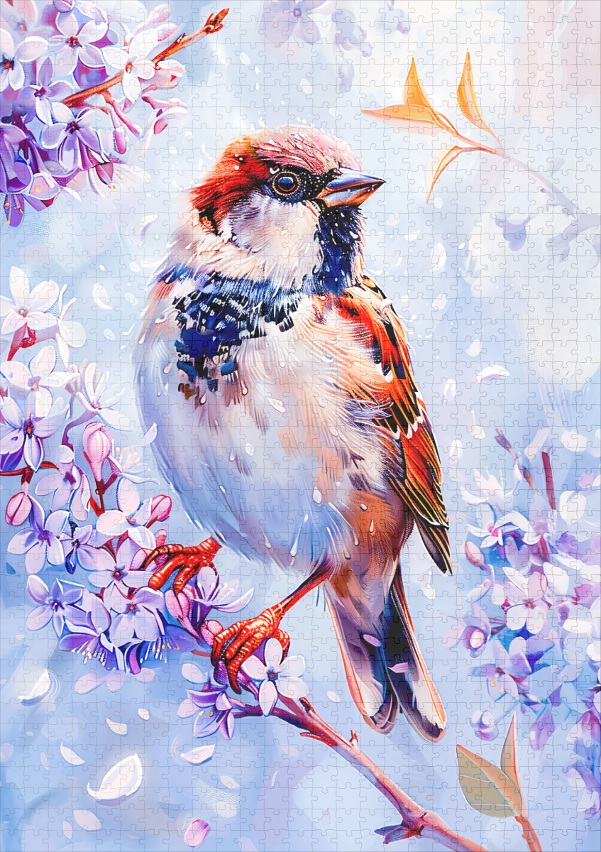 raxxa Premium-Puzzle: House Sparrow on a Branch Impressionist Art – Bild 2