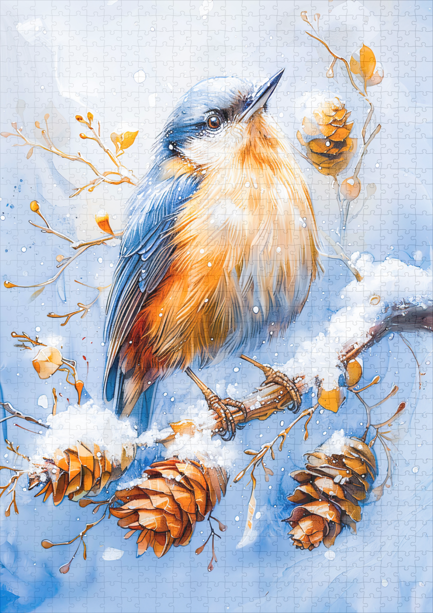 raxxa Premium-Puzzle: Eurasian Nuthatch in Impressionist Style Painting – Bild 2