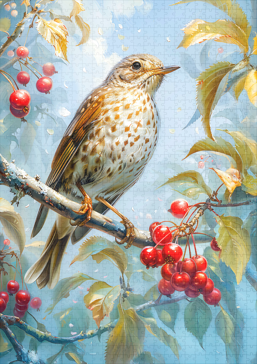 raxxa Premium-Puzzle: Fieldfare in Winter Landscape Impressionist Art - Imagen 2
