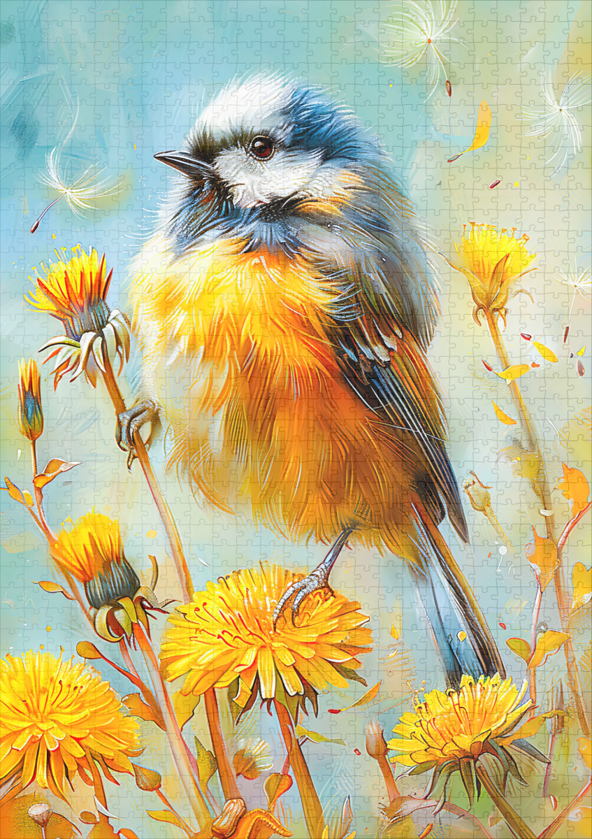 raxxa Premium-Puzzle: Eurasian Blue Tit in Impressionistic Landscape - Imagen 2
