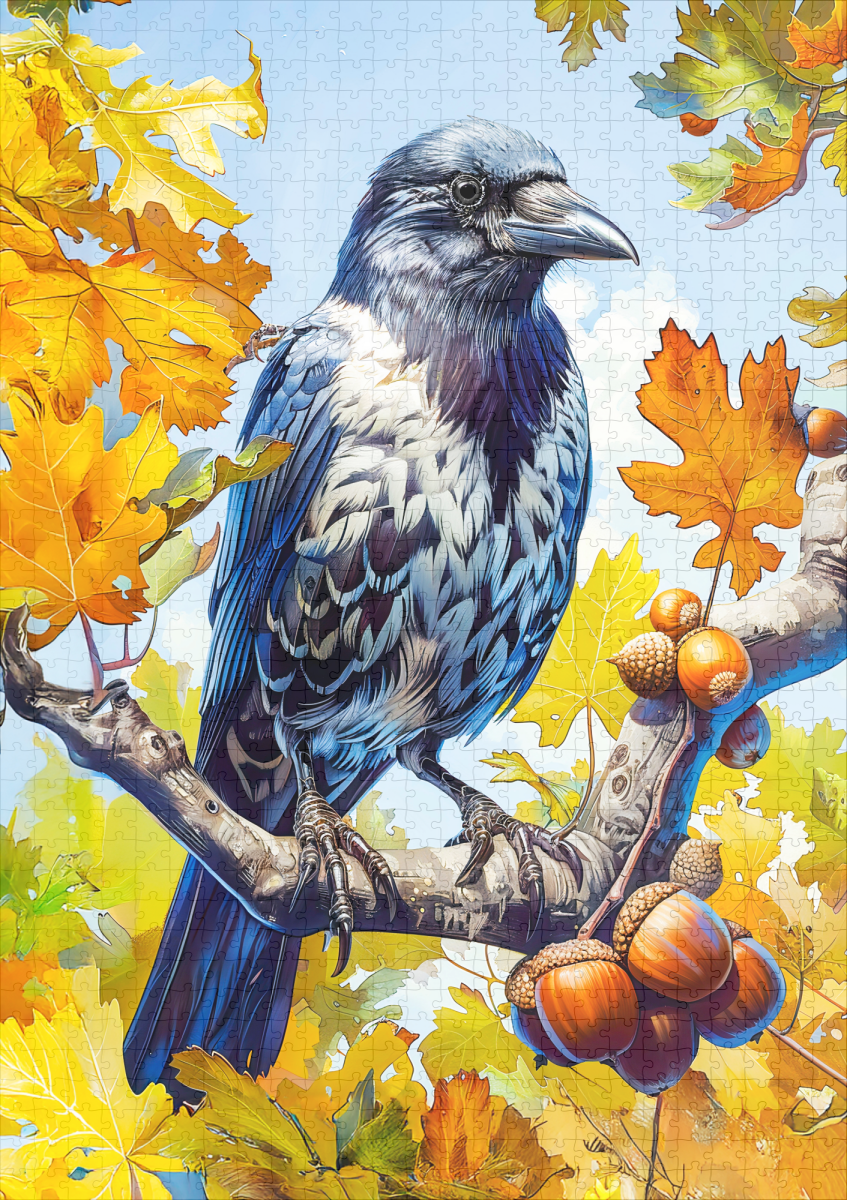 raxxa Premium-Puzzle: Hooded Crow Perched in Oak Tree Impressionist Style – Bild 2
