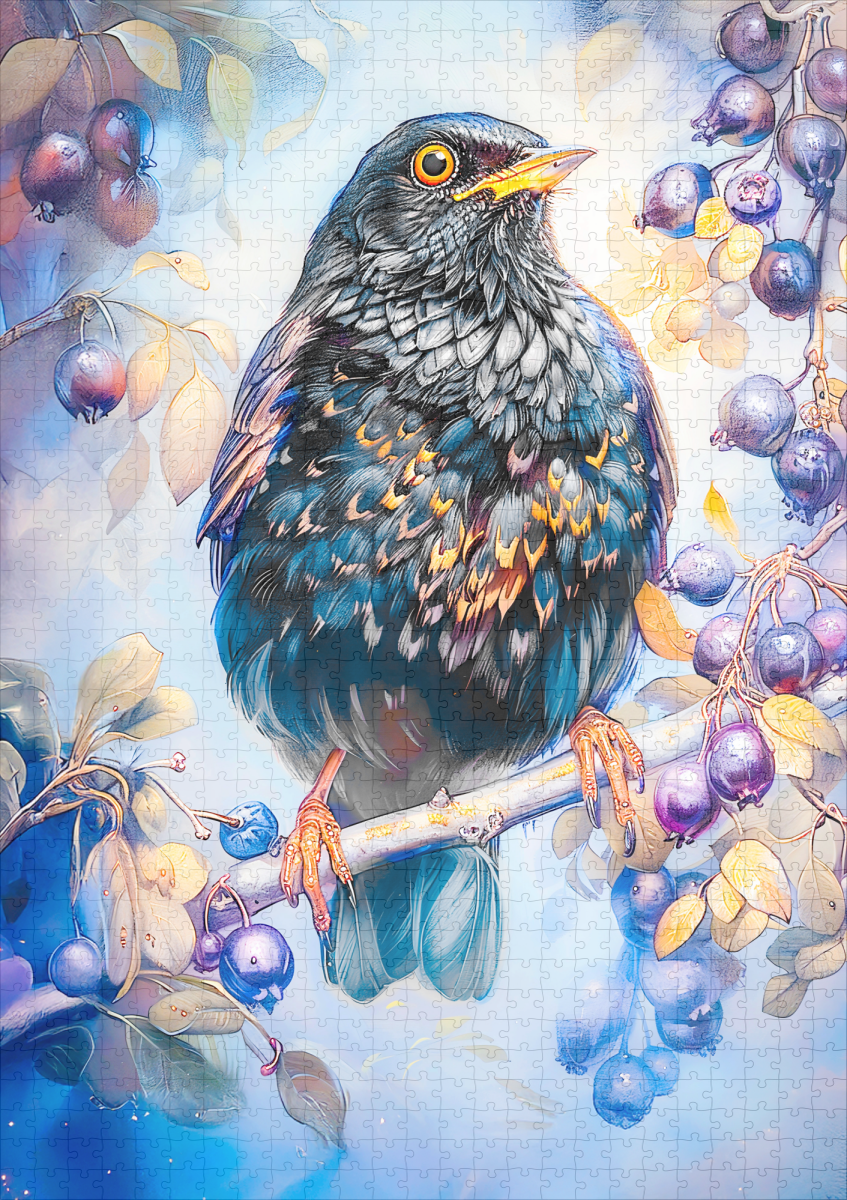 raxxa Premium-Puzzle: Blackbird in Garden Impressionist Painting - Image 2